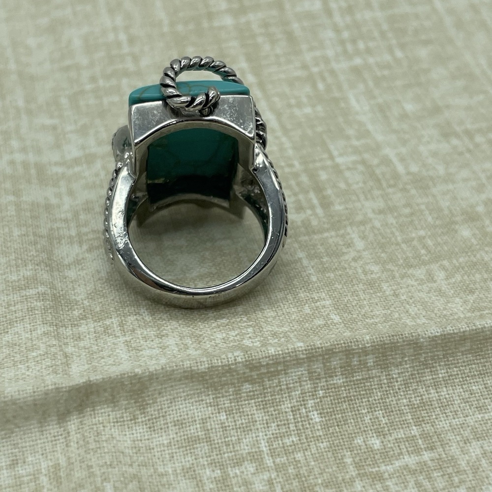 Western Boho Faux Turquoise Ring Size 8 Silver Tone Southwest Nautical Festival - Picture 4 of 9